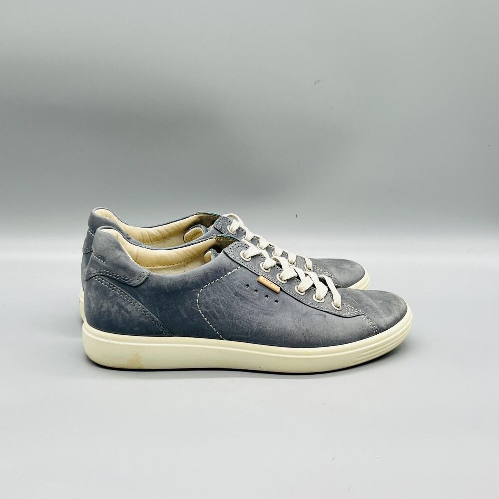 ECCO Shoes Women 6 Gray Blue Leather Soft 7 Lace Up Walking Sneakers Comfort